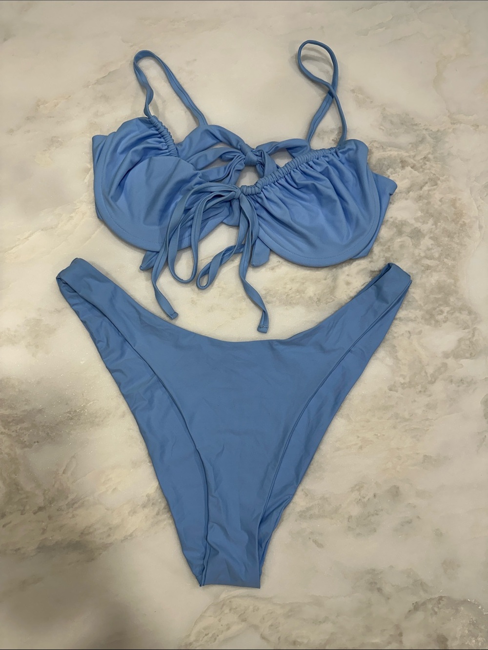 Rooted Baby Blue Tie-Front Bikini Set - Women's Swim
